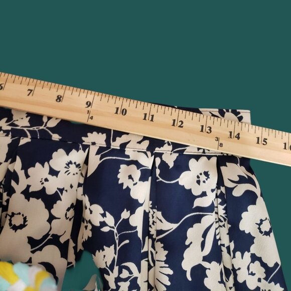 St.Michael Vtg Style Floral Pleated Midi Skirt Navy & Cream Sz 16 - Picture 9 of 10